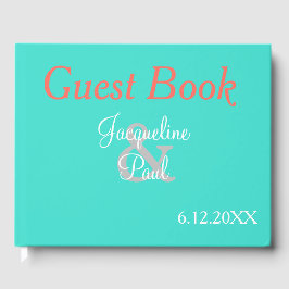 Sunset Hearts Turquoise Wedding Book Gastenboek