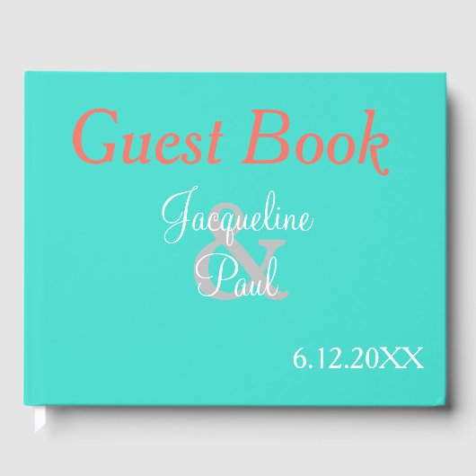 Sunset Hearts Turquoise Wedding Book Gastenboek (Voorkant)