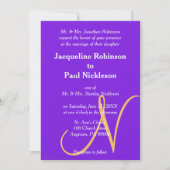 Sunset Hearts Violet Golden Monogram Weddenschap Kaart (Voorkant)