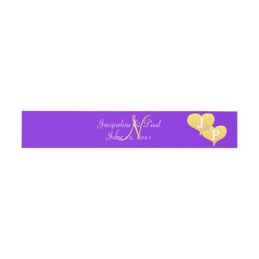 Sunset Hearts Violet Golden Sunset Monogram Uitnodigingen Wikkel (Vlak)