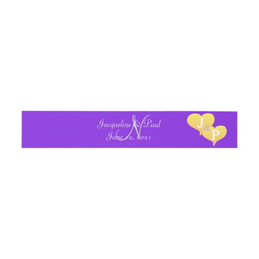Sunset Hearts Violet Monogram Silver Belly Band Uitnodigingen Wikkel (Vlak)