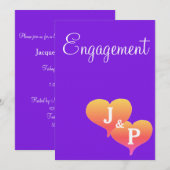 Sunset Hearts Violet Monogram Verloving Kaart (Voorkant / Achterkant)