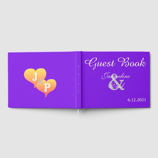 Sunset Hearts Violet Monogrammed Weddenschap Gastenboek (Volledig)