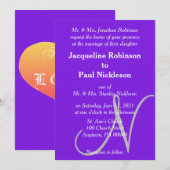 Sunset Hearts Violet Silver Monogram Weddenschap Kaart (Voorkant / Achterkant)