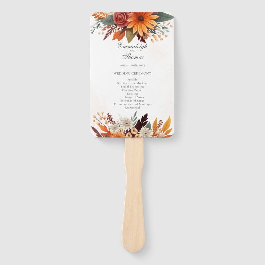Sunset Herfst Bloemen Waterverf Trouwprogramma Handwaaier (Voorkant)