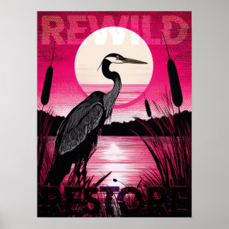 Sunset Heron / Herwild & Restore Poster