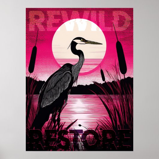 Sunset Heron / Herwild & Restore Poster (Voorkant)