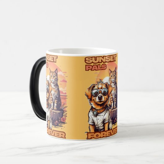 Sunset Hond & Kat gestileerde tekening Magische Mok (Voorkant links)