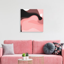 Sunset Horizon: Abstract Roze, Zwart & Wit Canvas Afdruk