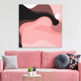 Sunset Horizon: Abstract Roze, Zwart & Wit Canvas Afdruk