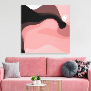 Sunset Horizon: Abstract Roze, Zwart & Wit Canvas Afdruk