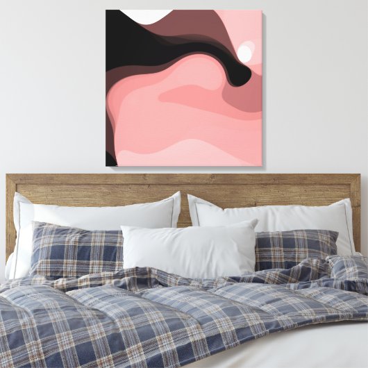 Sunset Horizon: Abstract Roze, Zwart & Wit Canvas Afdruk (Insitu (Slaapkamer))
