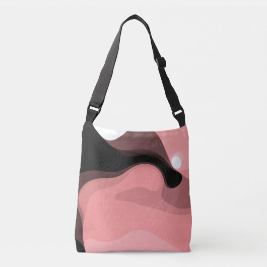 Sunset Horizon: Abstract Roze, Zwart & Wit Crossbody Tas (Voorkant)