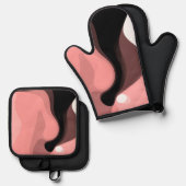 Sunset Horizon: Abstract Roze, Zwart & Wit Ovenwant & Pannenlap Set (Voorkant / Achterkant)