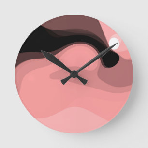 Sunset Horizon: Abstract Roze, Zwart & Wit Ronde Klok