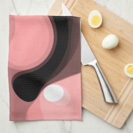 Sunset Horizon: Abstract Roze, Zwart & Wit Theedoek