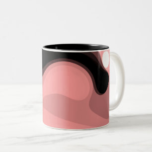 Sunset Horizon: Abstract Roze, Zwart & Wit Tweekleurige Koffiemok
