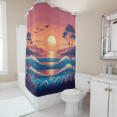 Sunset Horizon Glow - levendige avondlucht Douchegordijn (In situ)