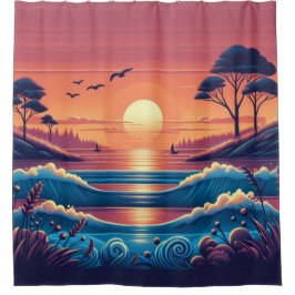 Sunset Horizon Glow - levendige avondlucht Douchegordijn