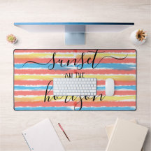 Sunset Horizon Roze Geel Blauw Waterverf Stripes