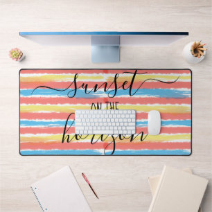 Sunset Horizon Roze Geel Blauw Waterverf Stripes Bureaumat