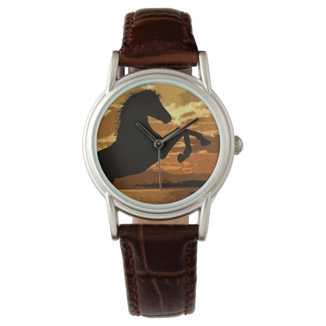 Sunset Horse Equestrian Watch Horloge (Voorkant)