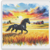 Sunset Horse in een levendige Waterverf Sticker (Voorkant)