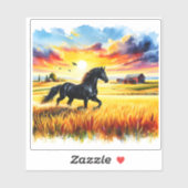 Sunset Horse in een levendige Waterverf Sticker (Vel)