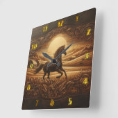 Sunset Horse in een sereen landschap Vierkante Klok (Hoek)