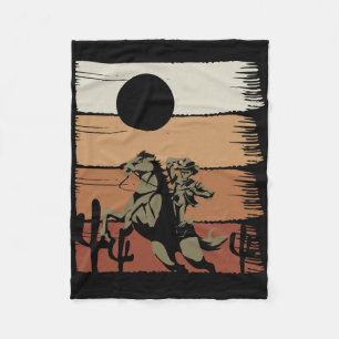 Sunset Horseback Riding Rodeo Westerne Retro Cowbo Fleece Deken