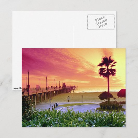Sunset, Huntington Beach pier, California, VS Briefkaart (Voorkant / Achterkant)