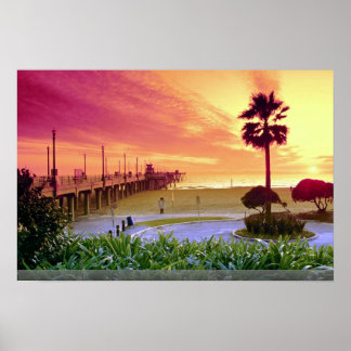 Sunset, Huntington Beach pier, California, VS Poster