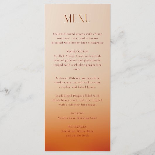 Sunset huwelijksmenu menu (Voorkant)