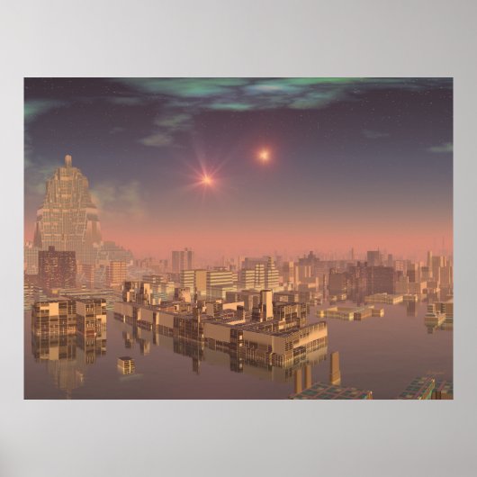 Sunset in Alien Water City 1 Print (Voorkant)