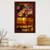 Sunset in Autumn Faux Cherry Wood Window Poster (Keuken)