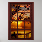 Sunset in Autumn Faux Cherry Wood Window Poster (Voorkant)