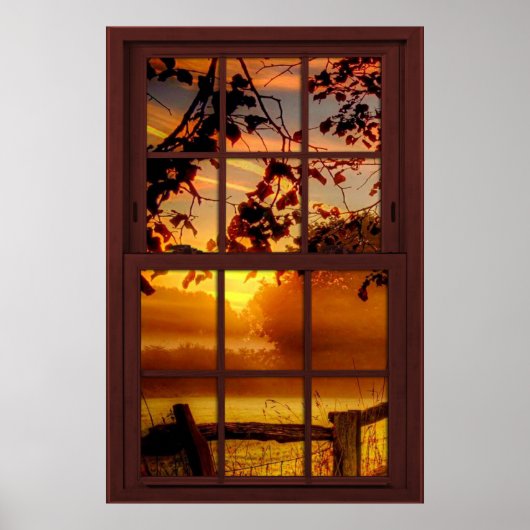 Sunset in Autumn Faux Cherry Wood Window Poster (Voorkant)