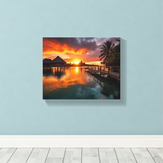Sunset in Bora Bora Canvas Afdruk (Insitu (Houten vloer))