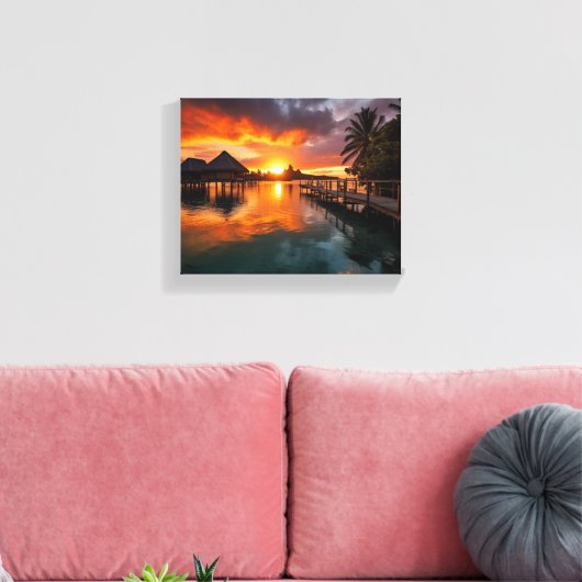 Sunset in Bora Bora Canvas Afdruk (Insitu (Woonkamer))