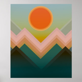 Sunset in de bergen poster