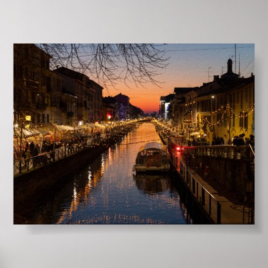 Sunset in Milano Naviglio Poster (Voorkant)