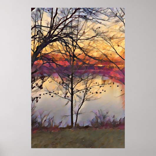 Sunset in Pond Oil Painting Art Poster (Voorkant)