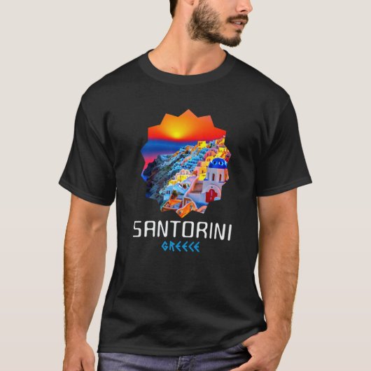 Sunset In Santorini Greece Painting 1 T-shirt (Voorkant)
