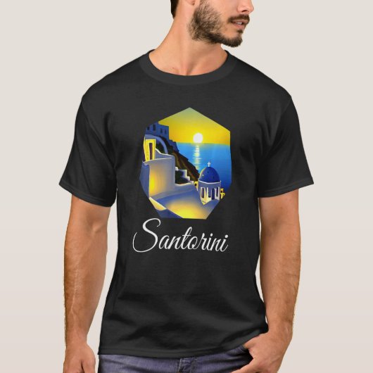 Sunset in Santorini Greece Painting T-shirt (Voorkant)