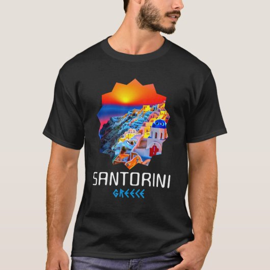 Sunset In Santorini Greece Painting T-shirt (Voorkant)
