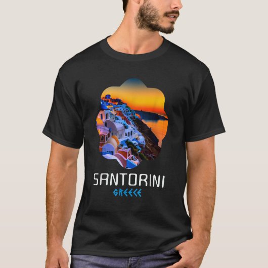 Sunset In Santorini Greece Painting T-shirt (Voorkant)