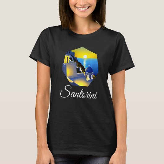 Sunset In Santorini Greece Painting   T-shirt (Voorkant)