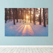 Sunset in sneeuwwinterdenbos canvas afdruk (Insitu (Houten vloer))