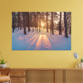 Sunset in sneeuwwinterdenbos canvas afdruk (Insitu (Woonkamer))