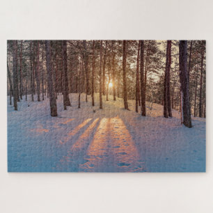 Sunset in sneeuwwinterdenbos legpuzzel